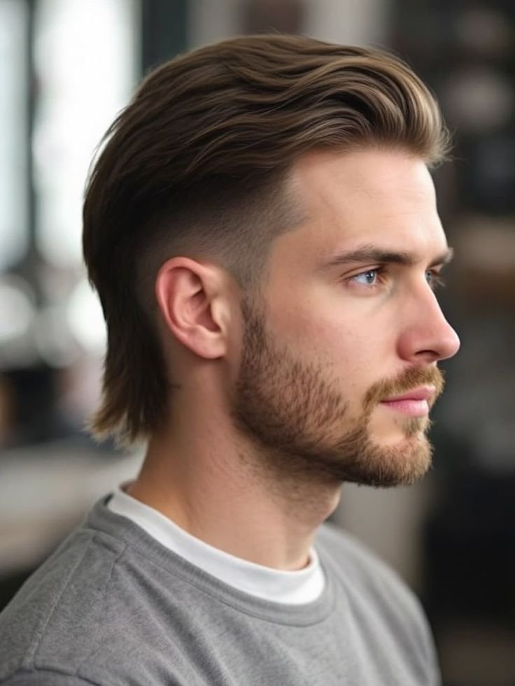 Slicked-Back Straight Mullet